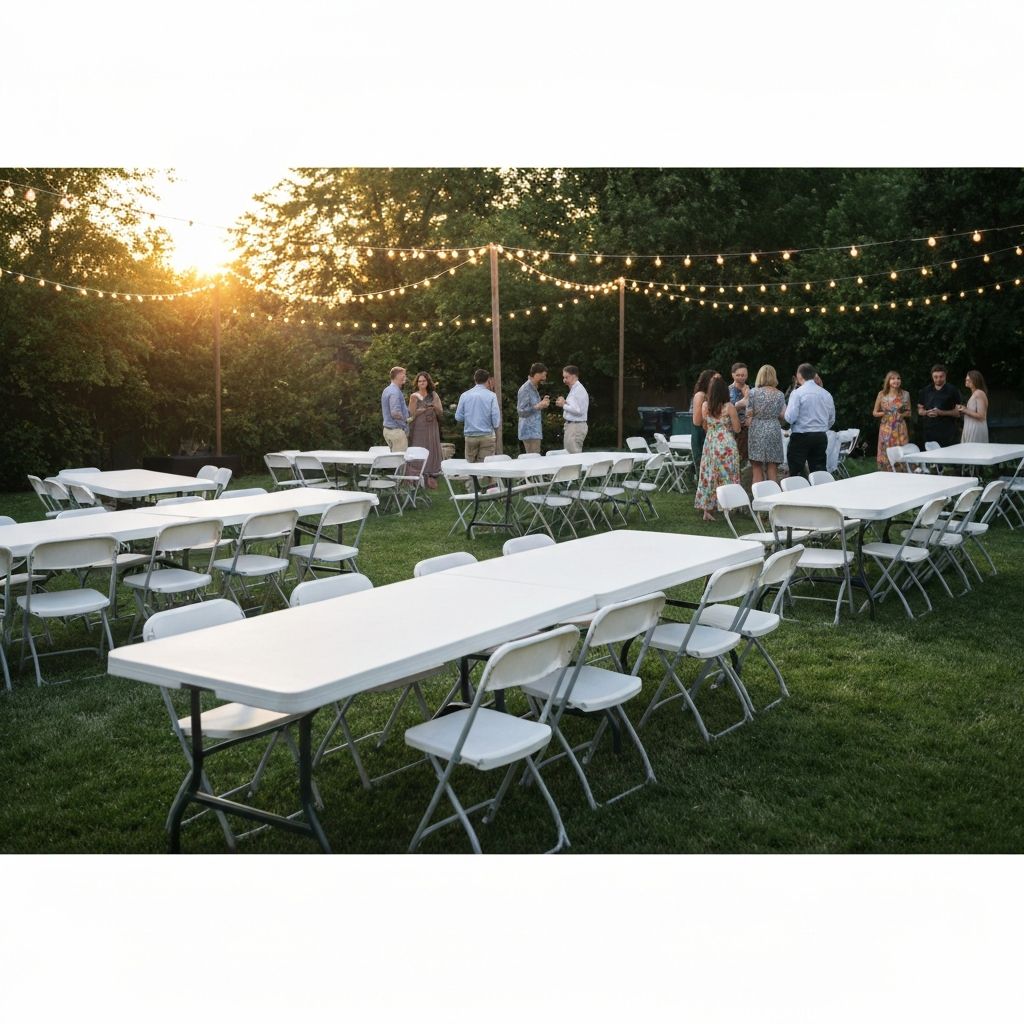 Backyard party setup with event rentals